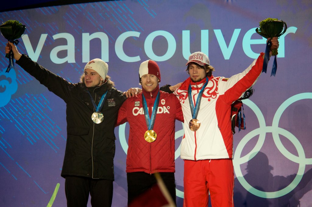 Martin Dukurs, Jon Montgomery and Alexander Tretiakov at the Vancouver Winter Olympic Games